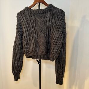 Chunky Knit Gray Sweater Garage Long Crop Oversized Relaxed Fit